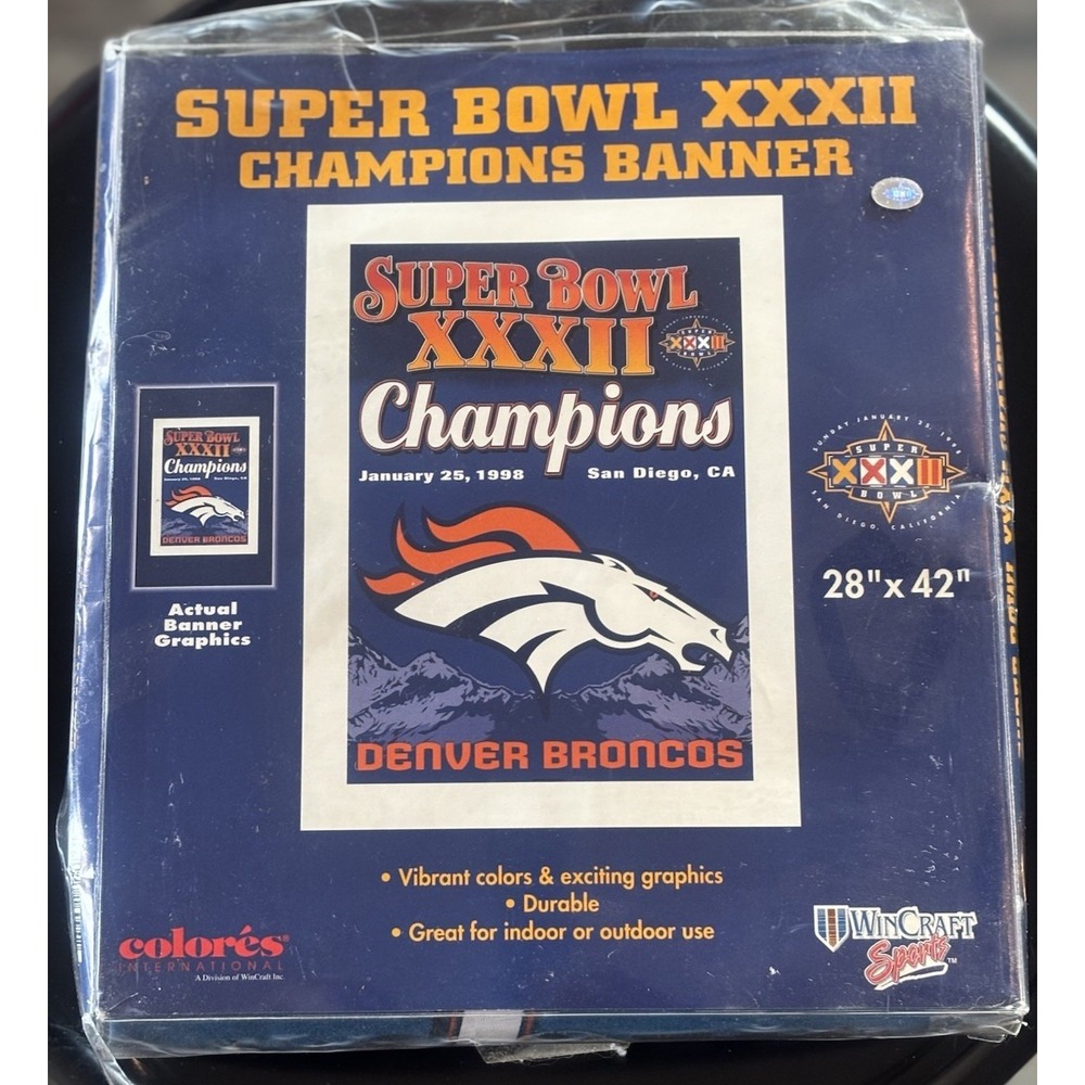 Vintage Denver Broncos Super Bowl XXXII Champions Banner NEW 28" x 42" NOS NFL